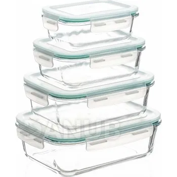 Skleněné kuchyňské dózy na potraviny s víčky - sada 4 kusů