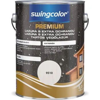 barva a nátěr na dřevo Swingcolor PREMIUM Lazura s dlouhodobou ochranou, bílá, polomatná, 2,5 l&nbsp;6189 T02,5 9510