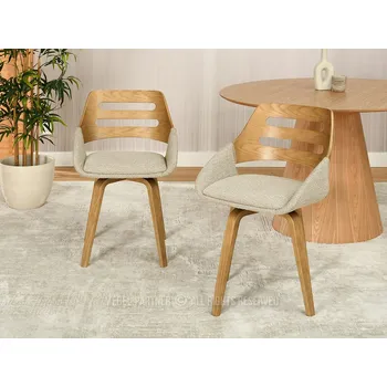 Jídelní židle STYLOVÁ OTOČNÁ ŽIDLE DO OBÝVACÍHO POKOJE S PROLAMOVANÝM OPĚRADLEM TORIZ BOUCLE BÉŽOVÁ DUB