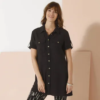 Dámské tričko Košilová tunika s krátkými rukávy a kapsami nám.modrá 46