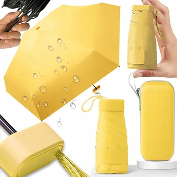 Deštník MINI SKLÁDACÍ AUTOMATICKÝ DEŠTNÍK KAPESNÍ KOMPAKTNÍ POUZDRO ŽLUTÝ