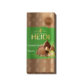 Čokoláda Heidi Caramel Nuts Mléčná čokoláda s kousky pistácií 80g