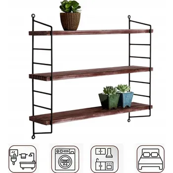 police Závěsná police na zeď, rustikální styl loft, do obýváku, pokoje nebo pracovny, 3 úrovně