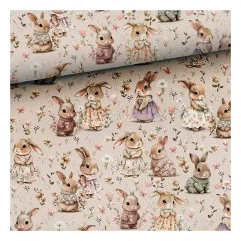 Úplet Roztomilí zajíčci a kytičky (E) (Hebké bavlněné úplety s elastanem )