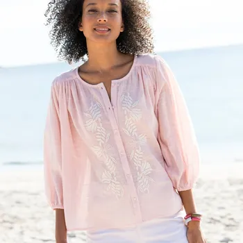 Dámská halenka Halenka s výšivkou a 3/4 nabíranými rukávy šedorůžová/režná 54