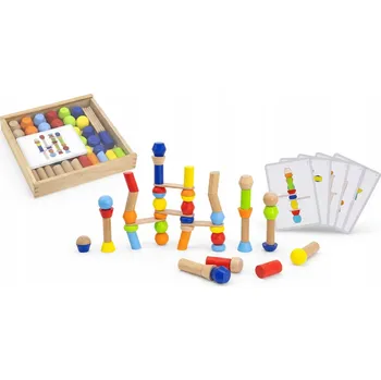 Dřevěná hračka DREWNIANE KLOCKI EDUKACYJNE WIEŻE TVARY BAREVNÉ UČENÍ TVARŮ BAREV