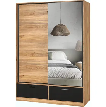 Šatní skříň Beta - Skříň 2D2S se zrcadlem Maubella dub matně černá