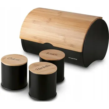 chlebník Sada kovový chlebník + 3 dózy černá čaj káva Konighoffer Volan