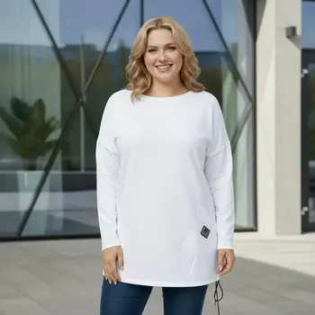 Dámská mikina Dámská bílá mikina Vazzura – L1971 (Italská móda pro plnoštíhlé ženy)