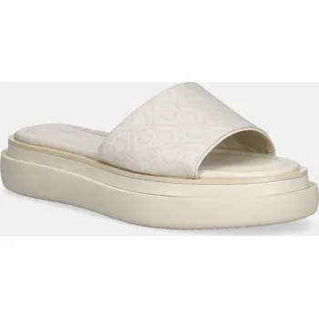 Dámské pantofle Pantofle Calvin Klein FLATFORM SLIDE - JACQ HW0HW02461 béžová 01X, EUR 40
