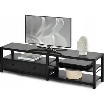 Televizní stolek SILNÝ STOLEK POD TELEVIZI SE ZÁSUVKAMI, POLICEMI A KOVOVÝM RÁMEM ELLEN ČERNÝ