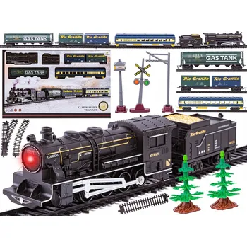 Vláček a vláčkodráha ELEKTRICKÁ VLÁČKOVÁ DRÁHA pro Děti - LOKOMOTIVA, 4 Vagóny, Koleje, Příslušenství a Značky