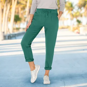 Dámské kalhoty Moltonové jogging kalhoty s pružným pasem zelená 38/40