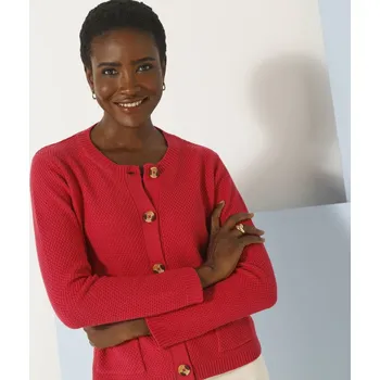 Dámský svetr Rovný svetr na knoflíky malinová 34/36