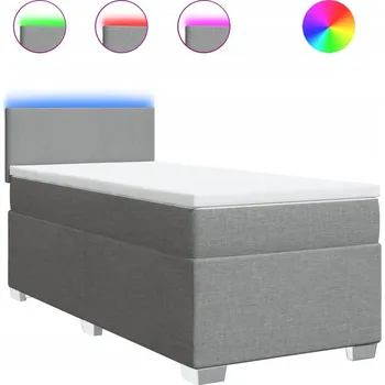 Postel Kontinentální postel světle šedá 200x100x100,5 cm s LED osvětlením, matrace 100x200x20 cm