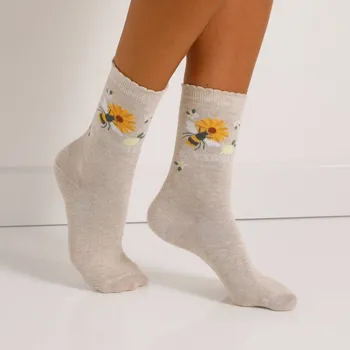 Dámské ponožky Sada 3 pruhovaných ponožek s motivem včel béžová/žlutá 35-38