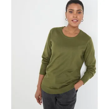 Dámský svetr Jednobarevný pulovr s kulatým výstřihem khaki 34/36