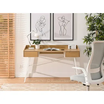 Psací stůl Obdélníkový psací stůl Mebel-Partner 133,5 x 55,5 x 84 cm bílý, dub