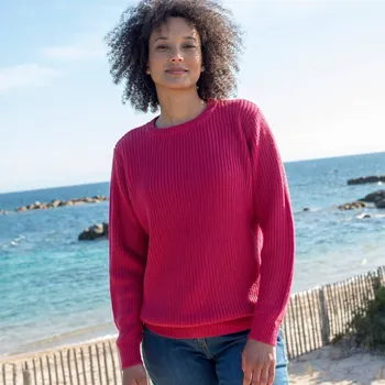 Dámský svetr Pulovr s kulatým výstřihem a hladkým vzorem malinová 42/44