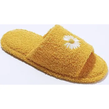 Dámské pantofle Pantofle s otevřenou špičkou a výšivkou sedmikrásky žlutá 38