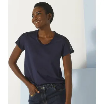 Dámské tričko Tričko s kulatým výstřihem a krajkou nám.modrá 46/48