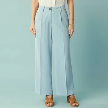 Dámské kalhoty Široké kalhoty pro malou postavu nebeská modrá 50