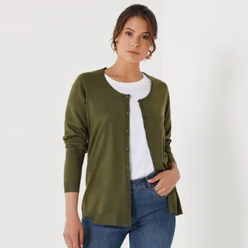 Dámský svetr Jednobarevný svetr na knoflíky khaki 34/36