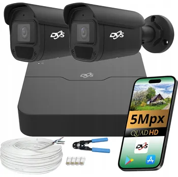 Bezpečnostní kamera Sada černých kamer pro monitoring 5 Mpx, 2 venkovní IP kamery POE DVS 1 TB