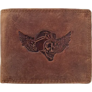 Peněženka Kožená peněženka Motorkář Okřídlená lebka