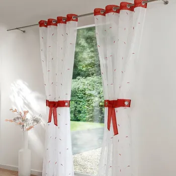 Záclona Blancheporte Voálová záclona s výšivkou lístků terakota/bílá 130x180 cm