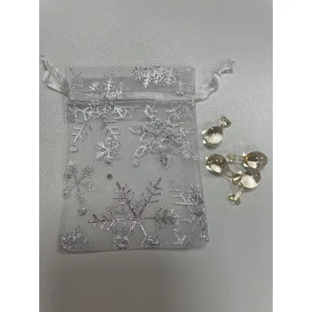 Dárková taška tianDe Dárkový sáček z organzy bílý se stříbrnými vločkami 6.5x8 cm