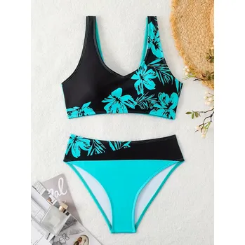 Dámské plavky Dámské dvoudílné plavky s květy Barva: Zelená, Velikostní tabulka: S