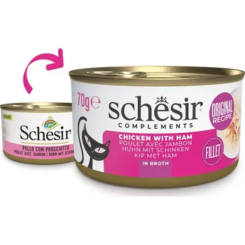 Krmivo pro kočku Schesir Cat kuře se šunkou ve vývaru 12x70 g