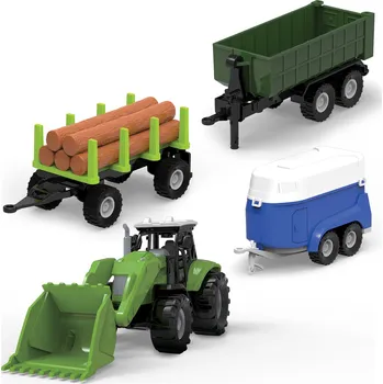 autíčko FARM SERVICE - SET Traktor s nakladačem, dvěma valníky a přívěsem se světly a zvuky