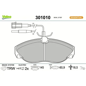 Brzdová destička Sada brzdových destiček, kotoučová brzda VALEO 301010