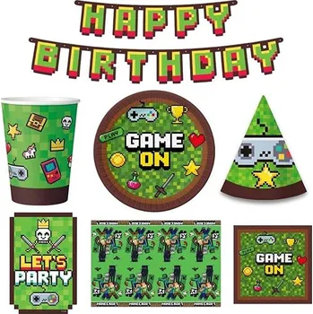 Godan Dětská narozeninová sada Minecraft Pixel pro 10 osob/120 ks