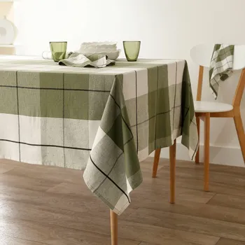 ubrus Blancheporte Kostkovaný ubrus, bavlna/ len s barvenými vlákny zelená 150x150 cm