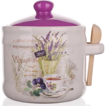 Dóza na potraviny dóza 400ml LAVENDER keramická s dřevěnou lžičkou