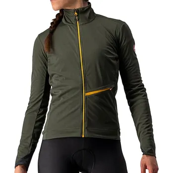 Cyklistická bunda dámská bunda Castelli Go W Jacket Military Green/Fiery Red/Saffron L