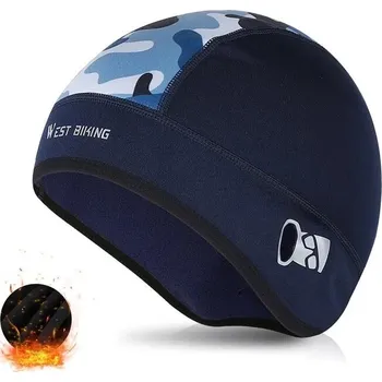 Čepice WEST BIKING Zimní čepice s maskáčovým vzorem a otvory na brýle MODRÁ