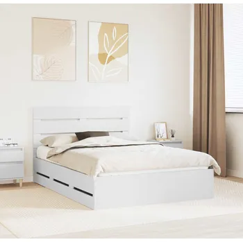Postel vidaXL Rám postele se zásuvkou Bílá 140 x 190 cm Inženýrské dřevo [3411828]