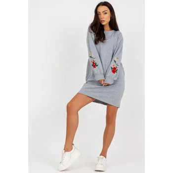 Dámské šaty RUE PARIS Mikinové šaty s výšivkami a kapsami šedé Velikost: S/M