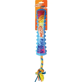 Hračka pro psa NERF DOG Hračka pro psy pískací táhlo s barevným úchopem a textilním lanem 29 cm