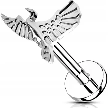 Náušnice Labret s jeřábem 1,2/6 stříbrný