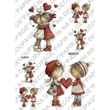 Umělecký papír Rýžový a soft papír na decoupage - Valentýnky - KB4737 Materiál: Soft, Rozměr: A4