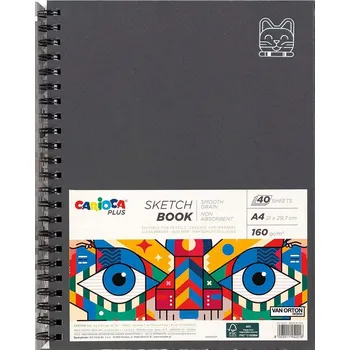Výtvarný papír Carioca PLUS skicák A4 40 listů 160 g spirála acid free perforace tvrdé desky FSC sketchbook blok na kreslení linery grafit pastely