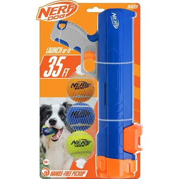 NERF DOG Hračka pro psy Blaster 30 cm bez klipu na míček + 3 ks pískacích tenisových míčků 5 cm