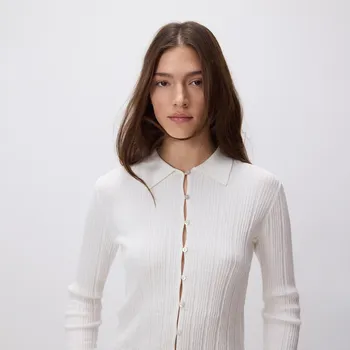 Dámský svetr Reserved - Kardigan s límečkem - krémová - 750IM-01X - 750IM-01X-XL