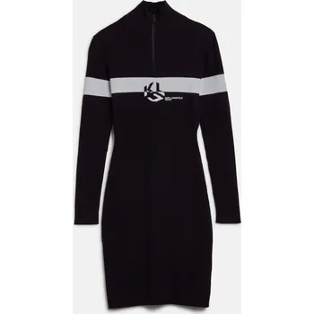 Dámské šaty ŠATY KARL LAGERFELD JEANS KLJ HALF ZIP STRIPE KNIT DRESS BLACK