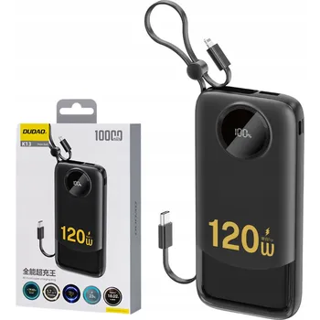 Powerbanka POWERBANKA 10000mAh 22,5W S KABELY USB-C LIGHTNING QC PD ČERNÁ